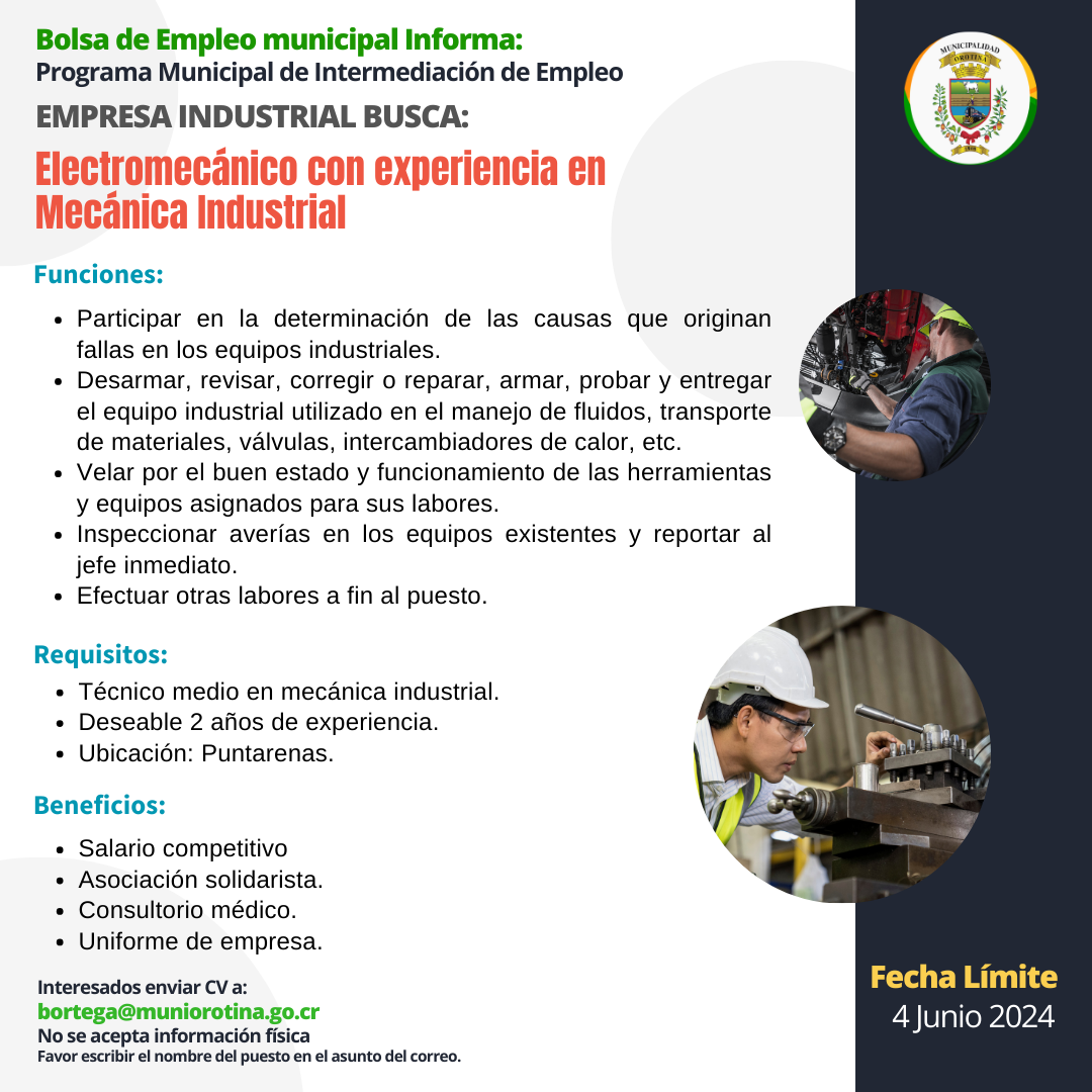 SE BUSCA ELECTROMECÁNICO INDUSTRIAL